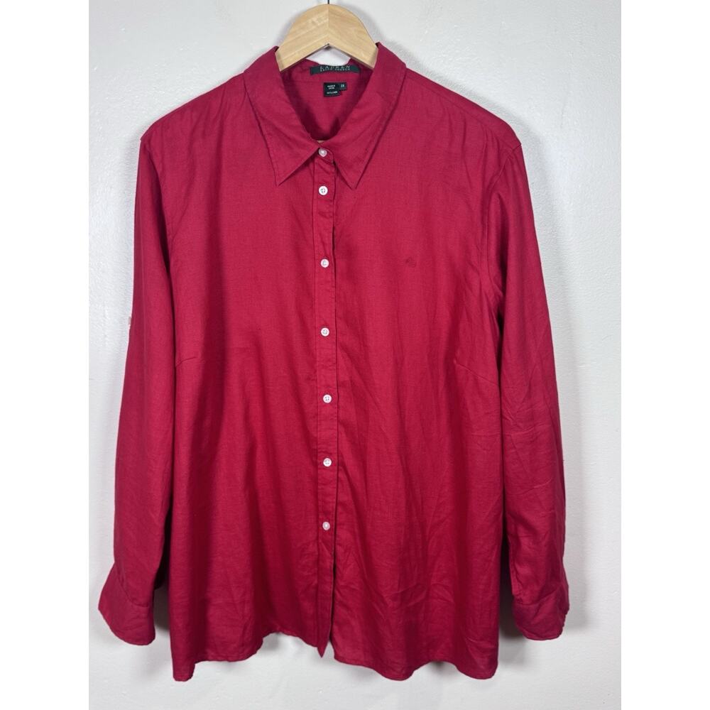 Lauren Ralph Lauren Women's Plus Size Button Down Shirt 100% Linen Preppy 2X